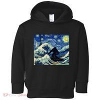 Starry Night Bigfoot Surfing Great Wave Off Kanagawa Toddler Hoodie thumb 0