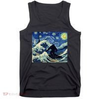 Starry Night Bigfoot Surfing Great Wave Off Kanagawa Tank Top thumb 0