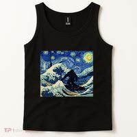Starry Night Bigfoot Surfing Great Wave Off Kanagawa Tank Top thumb 2