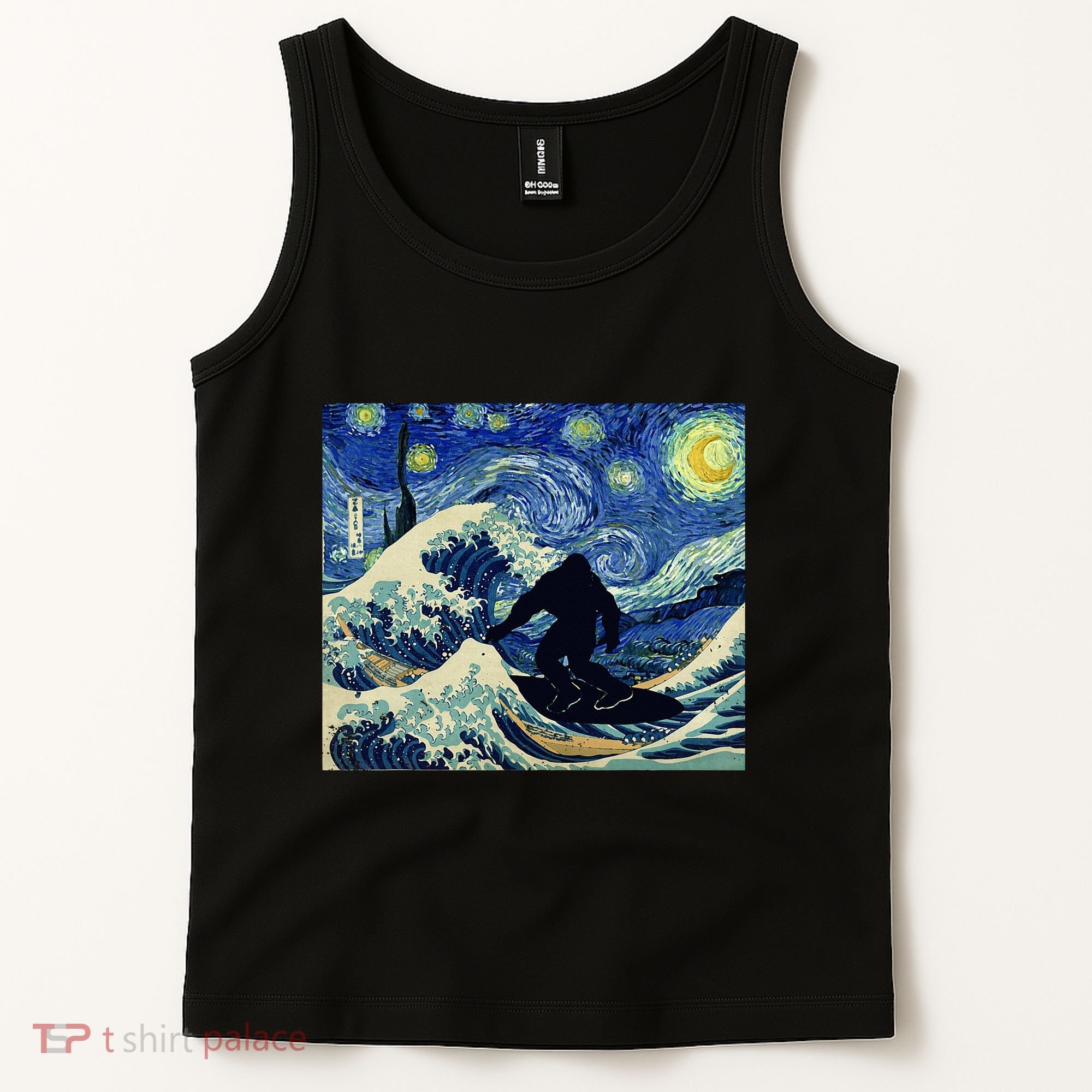 Starry Night Bigfoot Surfing Great Wave Off Kanagawa Tank Top