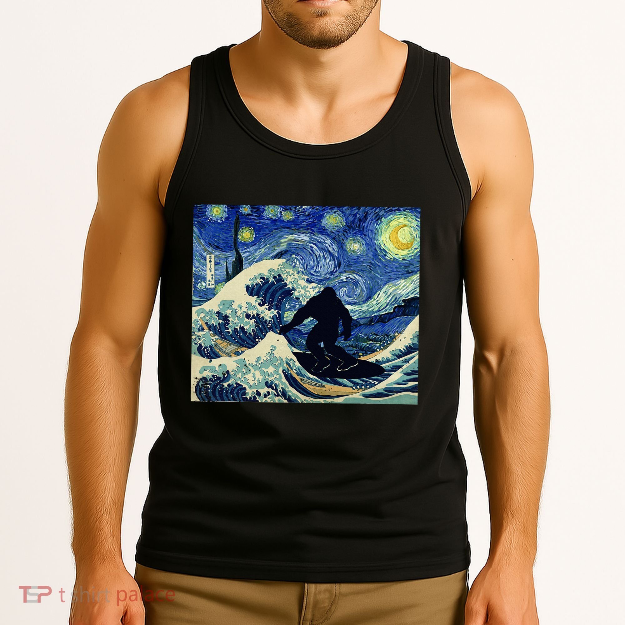 Starry Night Bigfoot Surfing Great Wave Off Kanagawa Tank Top