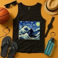 Starry Night Bigfoot Surfing Great Wave Off Kanagawa Tank Top thumb 4