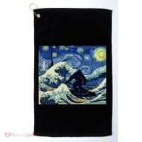 Starry Night Bigfoot Surfing Great Wave Off Kanagawa Golf Towel thumb 0