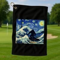 Starry Night Bigfoot Surfing Great Wave Off Kanagawa Golf Towel thumb 1
