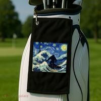 Starry Night Bigfoot Surfing Great Wave Off Kanagawa Golf Towel thumb 2