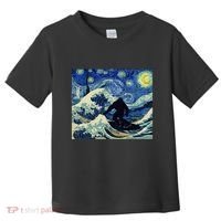 Starry Night Bigfoot Surfing Great Wave Off Kanagawa Toddler T-Shirt thumb 0