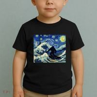 Starry Night Bigfoot Surfing Great Wave Off Kanagawa Toddler T-Shirt thumb 2