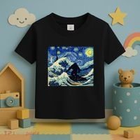 Starry Night Bigfoot Surfing Great Wave Off Kanagawa Toddler T-Shirt thumb 3