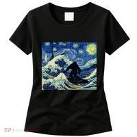 Starry Night Bigfoot Surfing Great Wave Off Kanagawa Women's T-Shirt thumb 0
