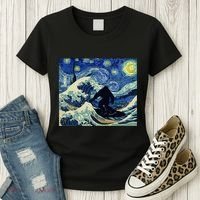 Starry Night Bigfoot Surfing Great Wave Off Kanagawa Women's T-Shirt thumb 3