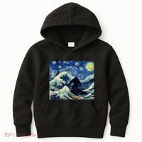 Starry Night Bigfoot Surfing Great Wave Off Kanagawa Kids Hoodie thumb 0