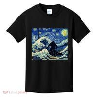 Starry Night Bigfoot Surfing Great Wave Off Kanagawa Kids T-Shirt thumb 0
