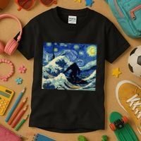 Starry Night Bigfoot Surfing Great Wave Off Kanagawa Kids T-Shirt thumb 3