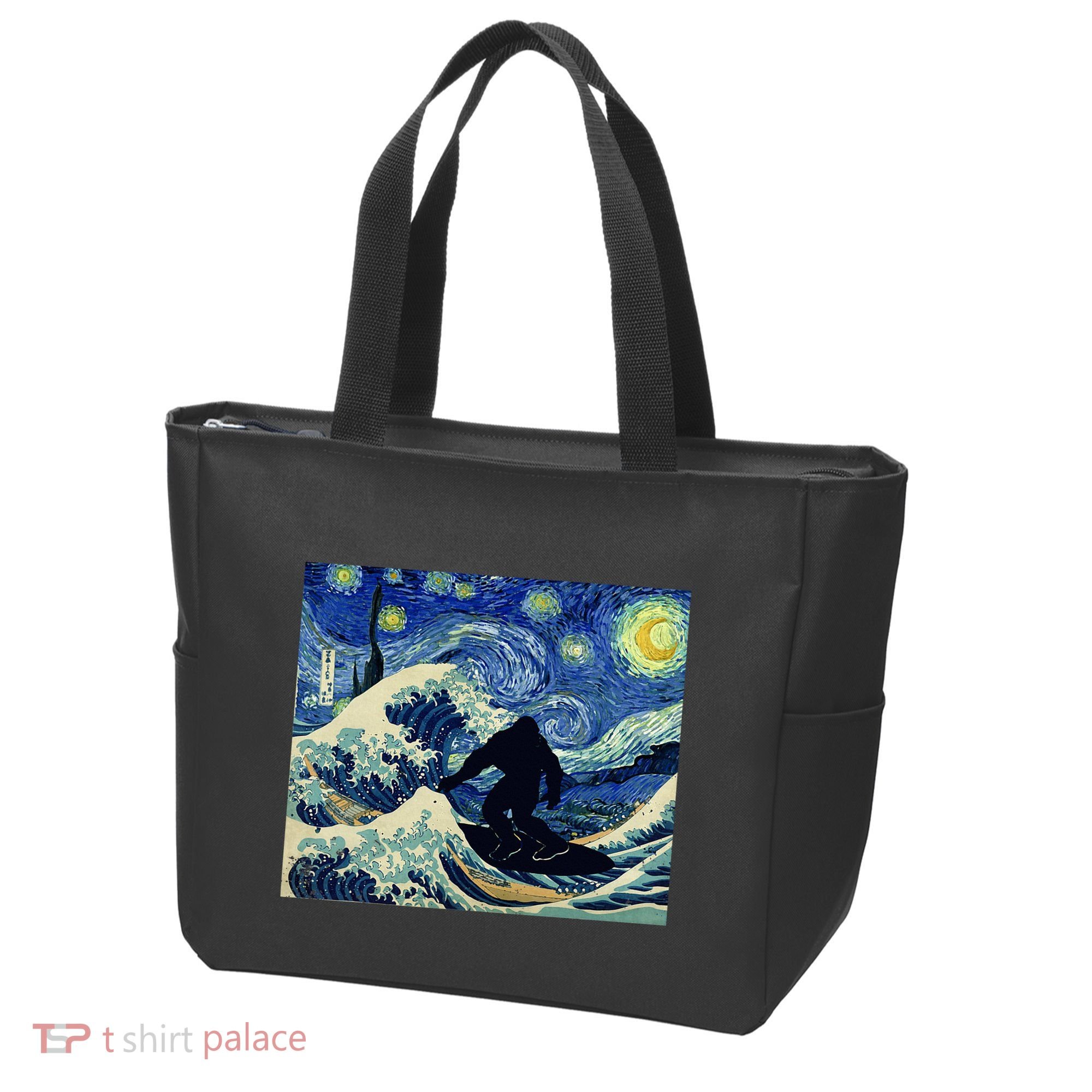 Starry Night Bigfoot Surfing Great Wave Off Kanagawa Tote Bag