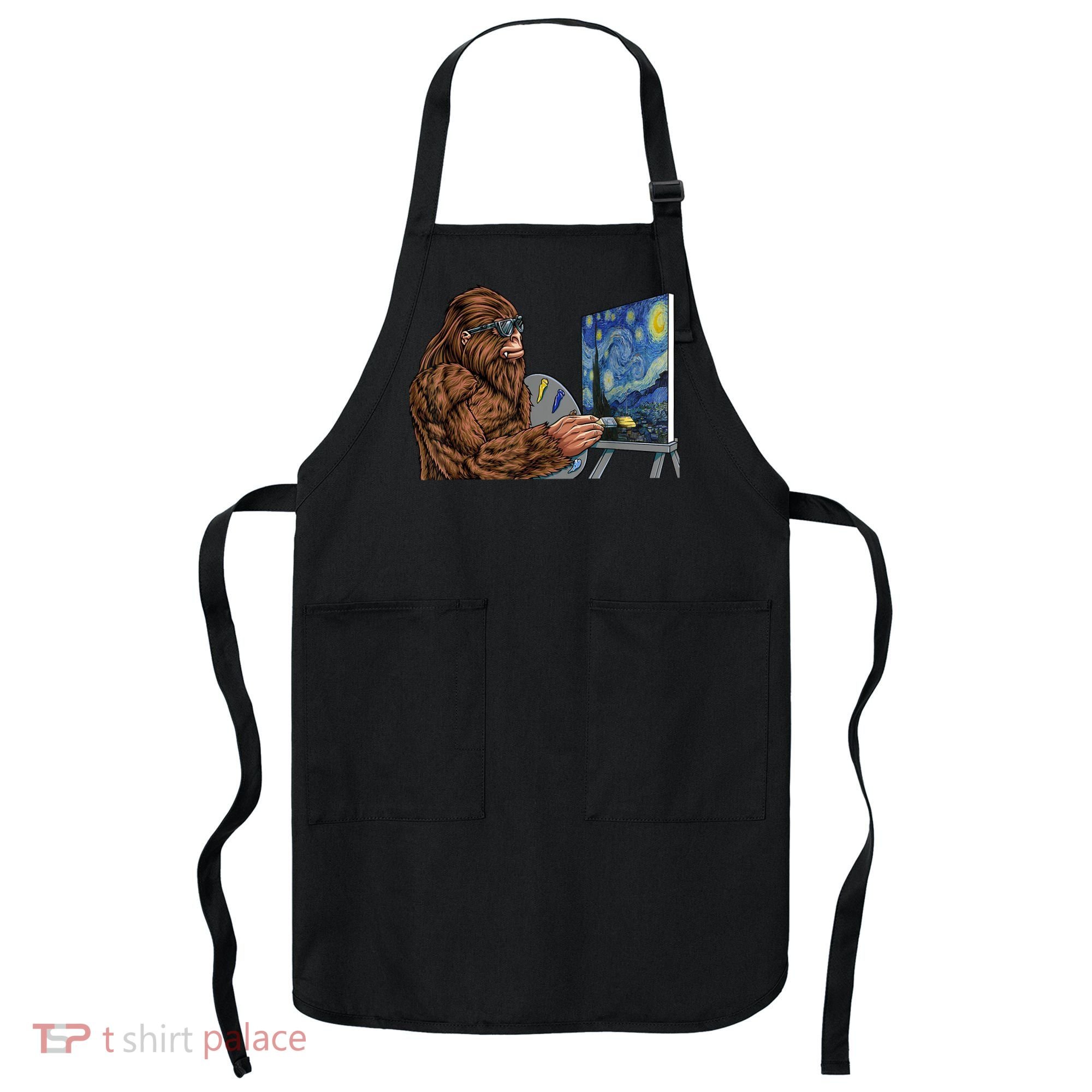 Starry Night Bigfoot Painting Funny Sasquatch Graphic Art Apron