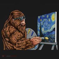 Starry Night Bigfoot Painting Funny Sasquatch Graphic Art Apron thumb 3