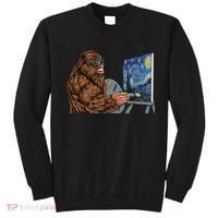 Starry Night Bigfoot Painting Funny Sasquatch Graphic Art Sweatshirt thumb 0