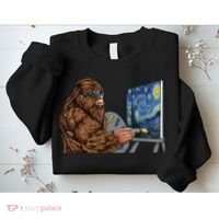 Starry Night Bigfoot Painting Funny Sasquatch Graphic Art Sweatshirt thumb 2