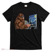 Starry Night Bigfoot Painting Funny Sasquatch Graphic Art T-Shirt thumb 0