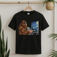 Starry Night Bigfoot Painting Funny Sasquatch Graphic Art T-Shirt thumb 2