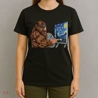 Starry Night Bigfoot Painting Funny Sasquatch Graphic Art T-Shirt thumb 4
