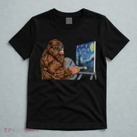 Starry Night Bigfoot Painting Funny Sasquatch Graphic Art T-Shirt thumb 5