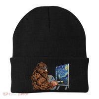 Starry Night Bigfoot Painting Funny Sasquatch Graphic Art Beanie thumb 0