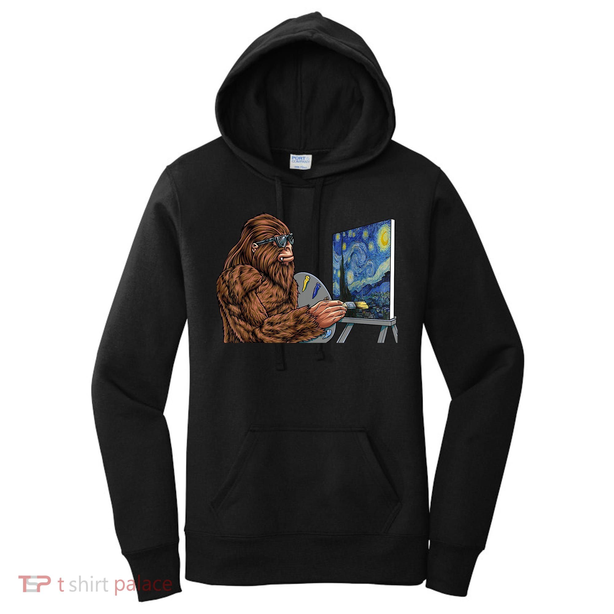 Starry Night Bigfoot Painting Funny Sasquatch Graphic Art Women's Hoodie