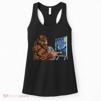 Starry Night Bigfoot Painting Funny Sasquatch Graphic Art Women's Tank Top thumb 0