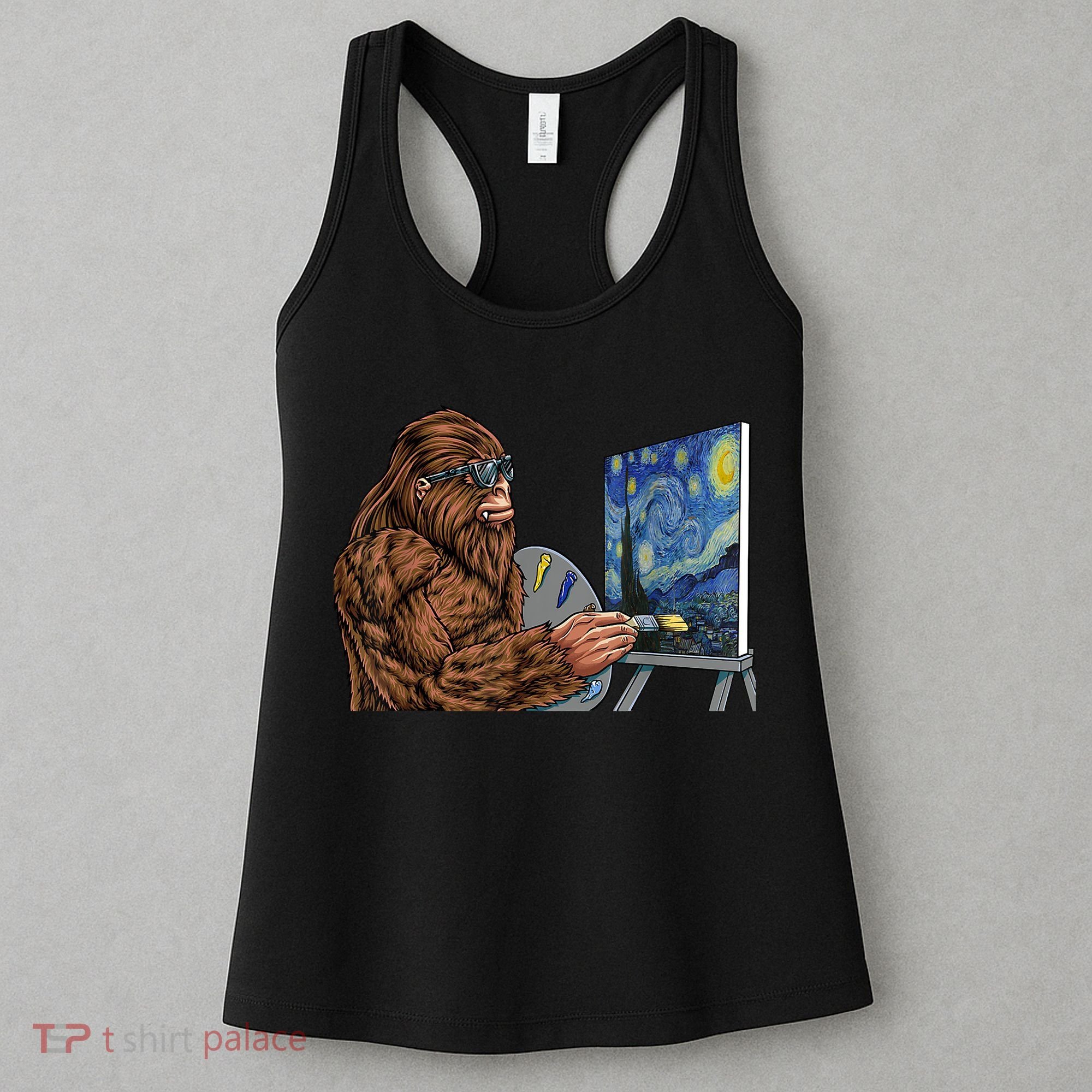 Starry Night Bigfoot Painting Funny Sasquatch Graphic Art Women's Tank Top