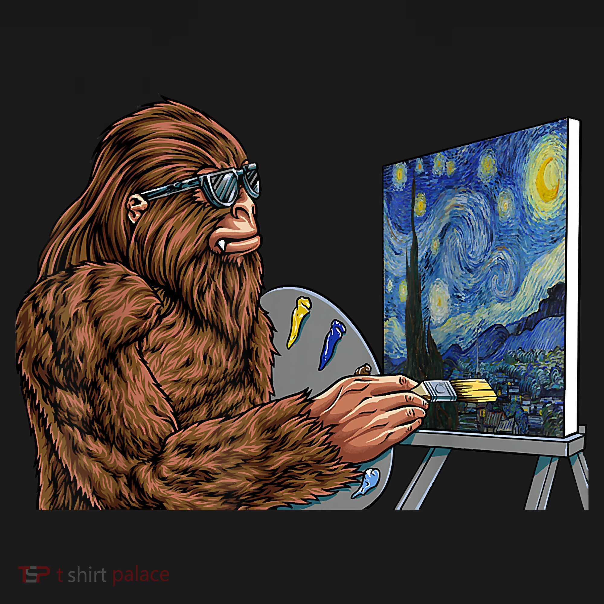 Starry Night Bigfoot Painting Funny Sasquatch Graphic Art Baby Bodysuit