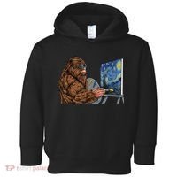 Starry Night Bigfoot Painting Funny Sasquatch Graphic Art Toddler Hoodie thumb 0