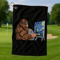Starry Night Bigfoot Painting Funny Sasquatch Graphic Art Golf Towel thumb 1