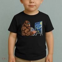 Starry Night Bigfoot Painting Funny Sasquatch Graphic Art Toddler T-Shirt thumb 2