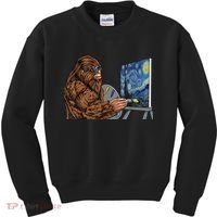 Starry Night Bigfoot Painting Funny Sasquatch Graphic Art Kids Sweatshirt thumb 0