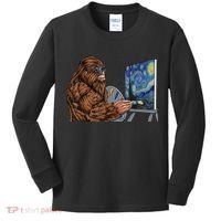 Starry Night Bigfoot Painting Funny Sasquatch Graphic Art Kids Long Sleeve Shirt thumb 0