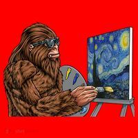 Starry Night Bigfoot Painting Funny Sasquatch Graphic Art Santa Hat thumb 1