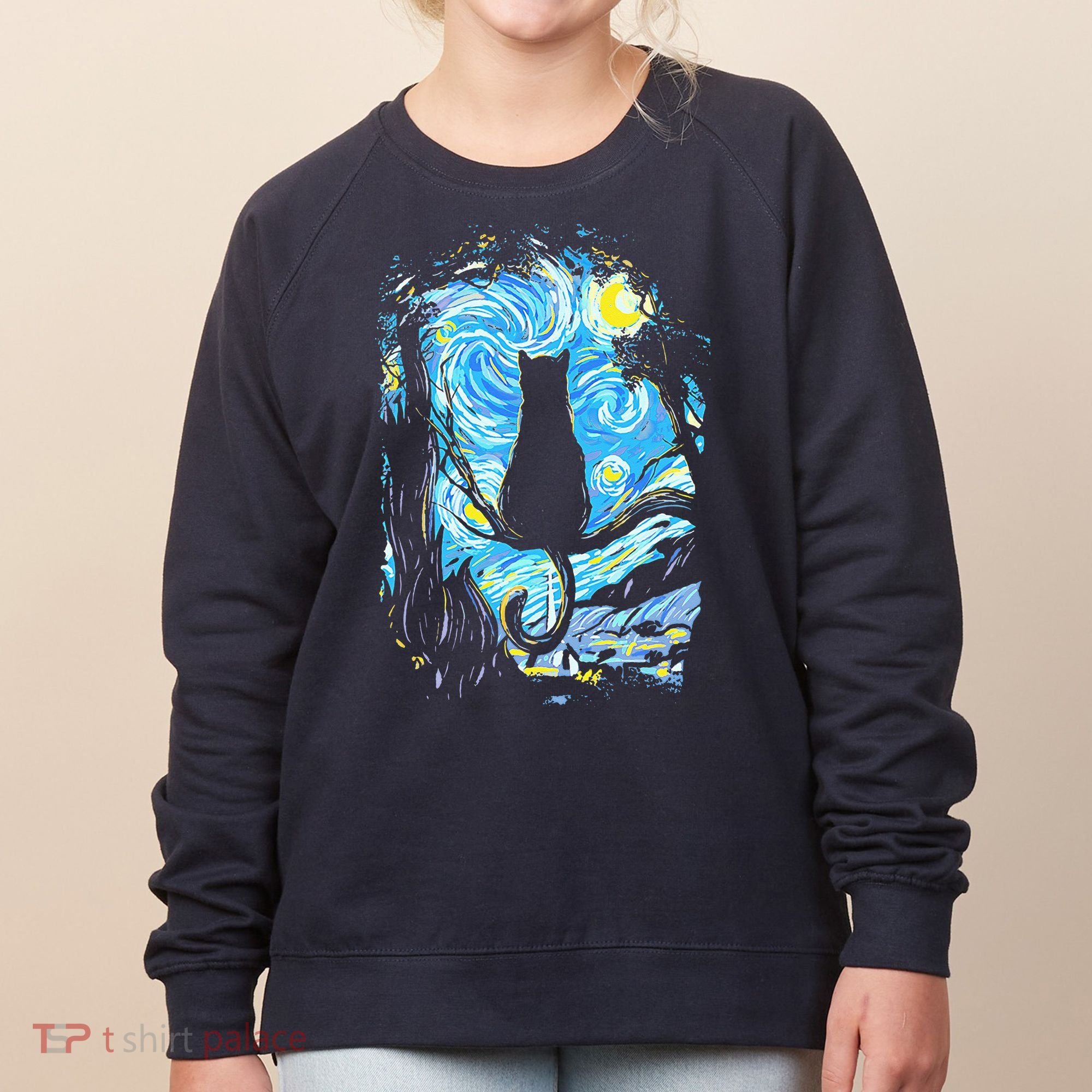Starry Night Cat Van Gogh Cat Women's Sweatshirt