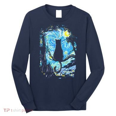 Starry Night Cat Van Gogh Cat Long Sleeve Shirt