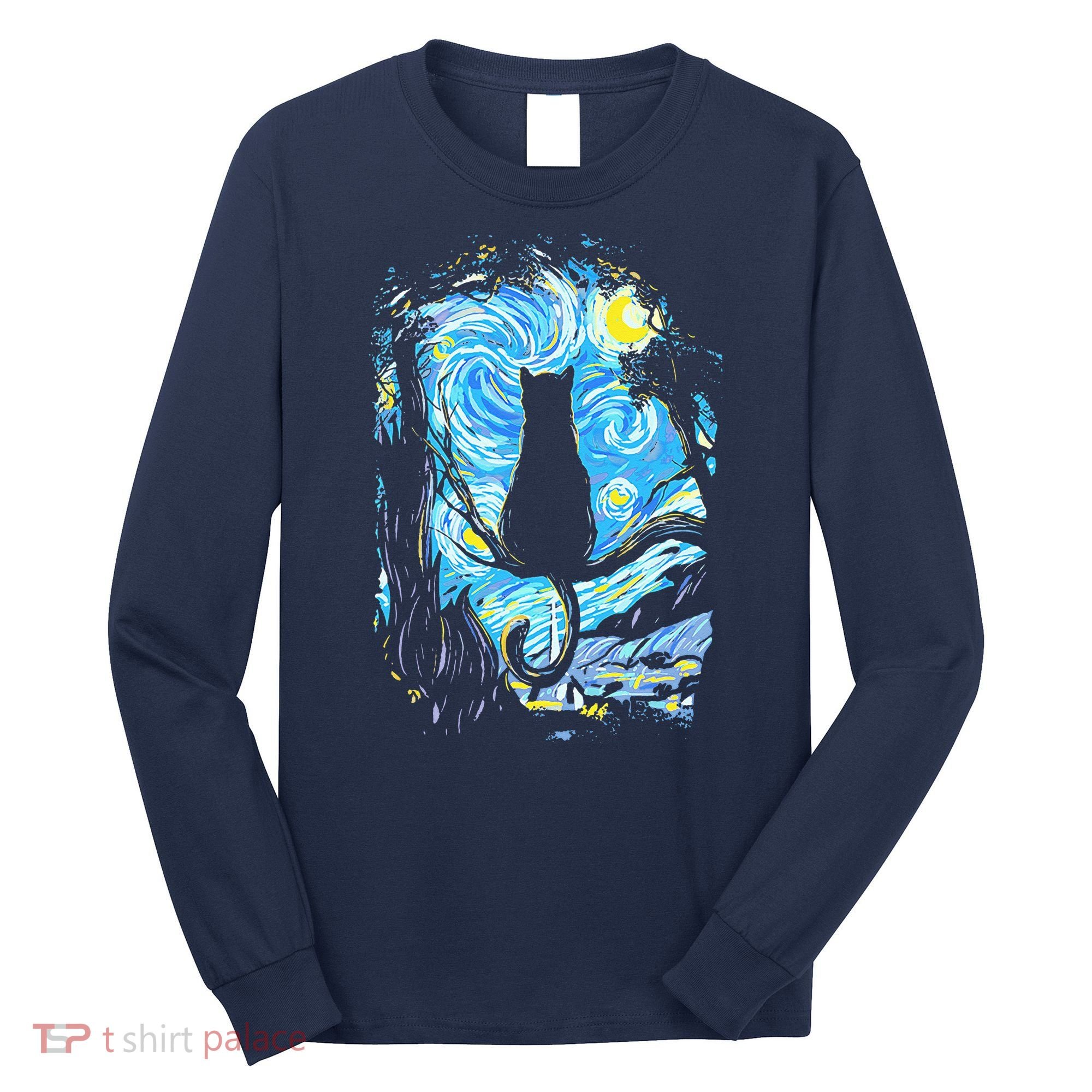Starry Night Cat Van Gogh Cat Long Sleeve Shirt
