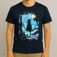 Starry Night Cat Van Gogh Cat T-Shirt thumb 3
