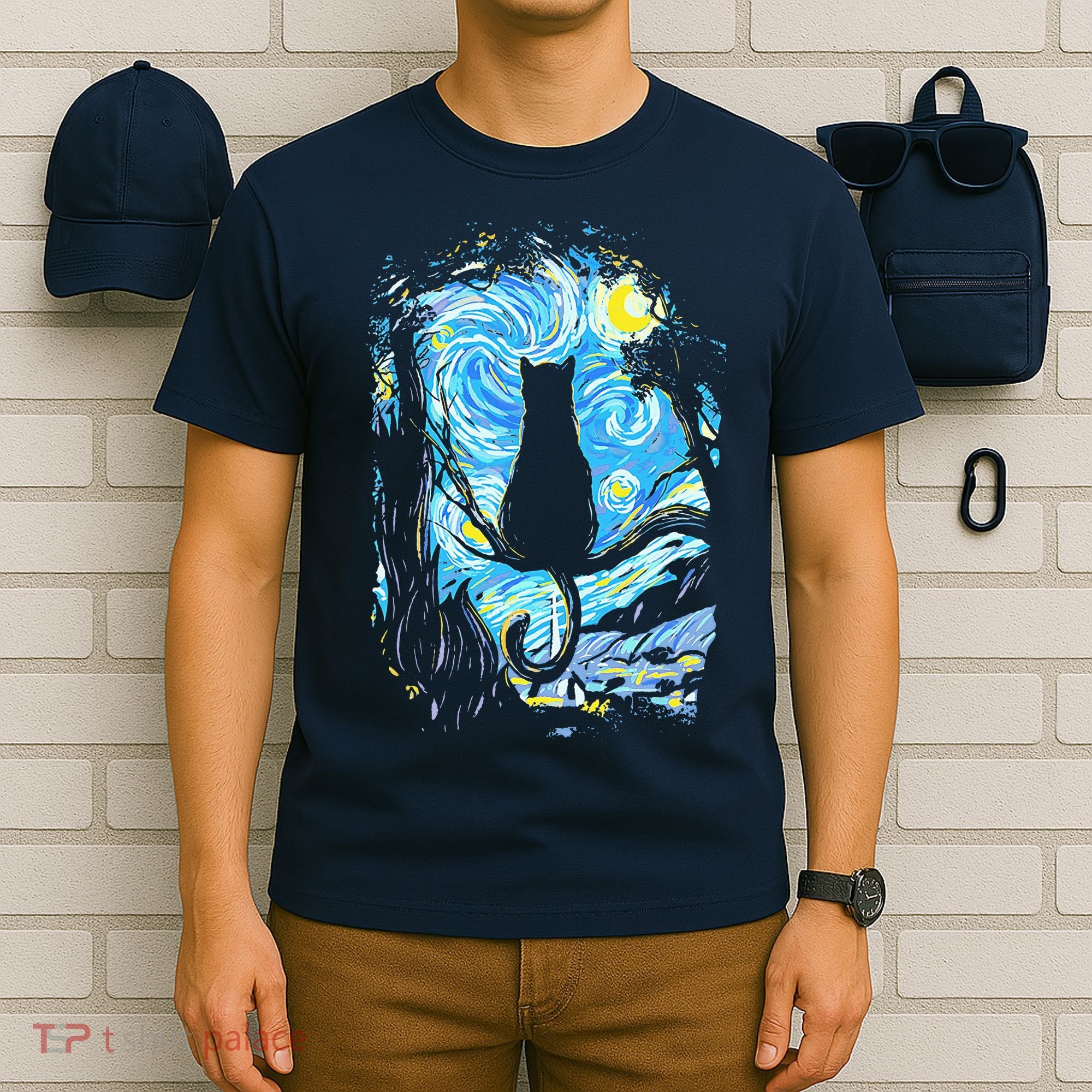 Starry Night Cat Van Gogh Cat T-Shirt
