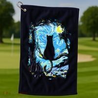 Starry Night Cat Van Gogh Cat Golf Towel thumb 1