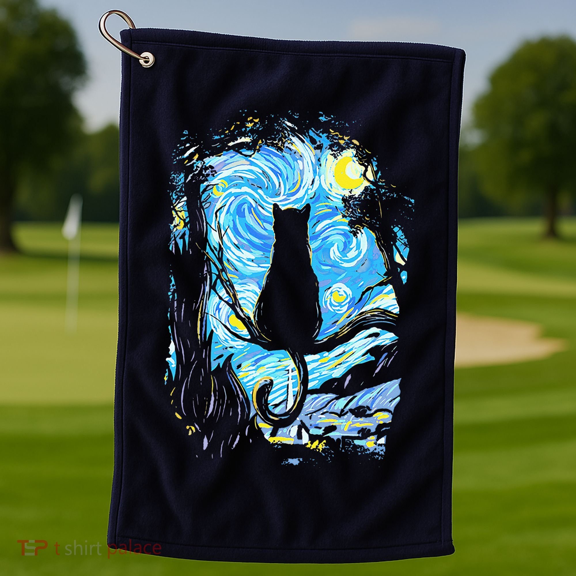 Starry Night Cat Van Gogh Cat Golf Towel