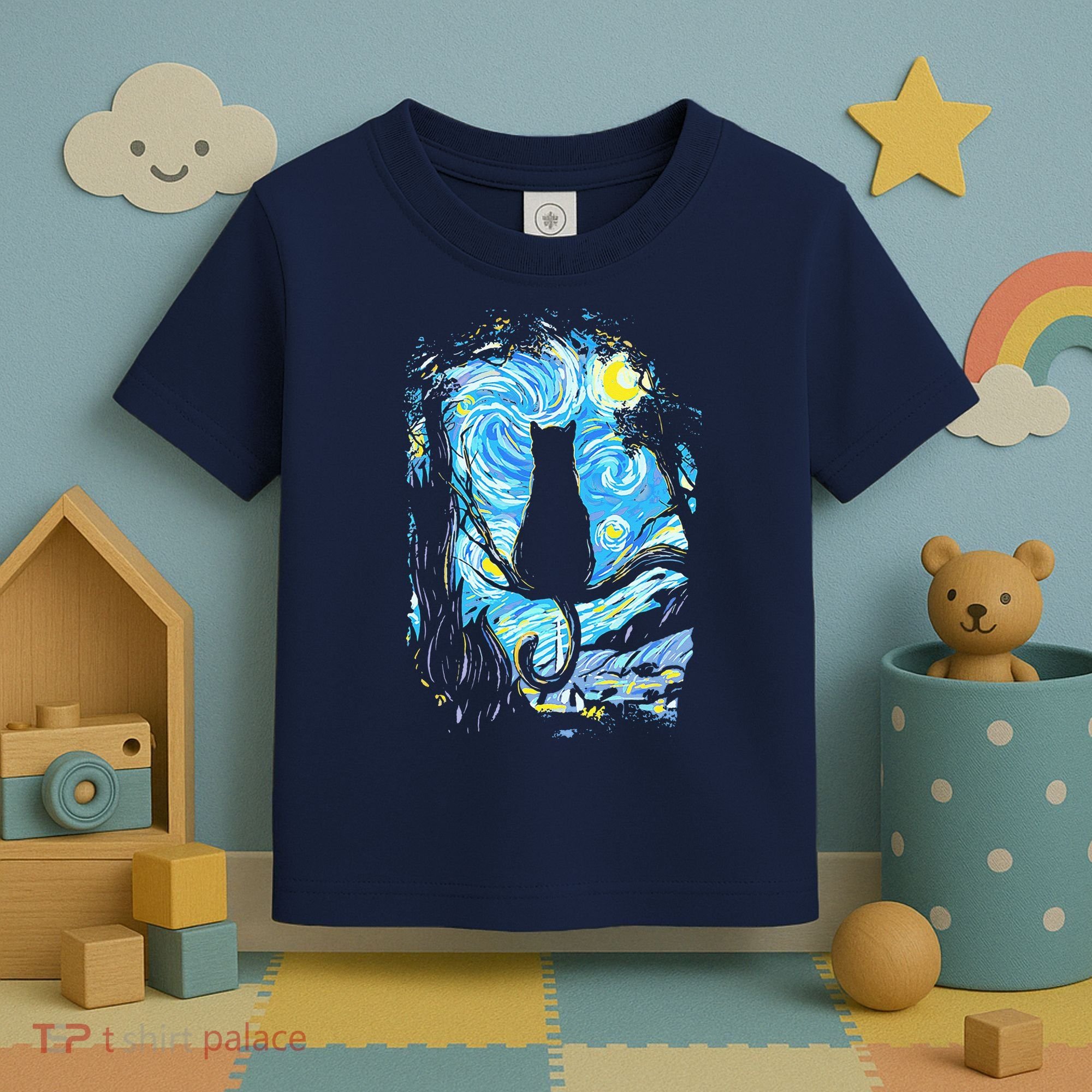 Starry Night Cat Van Gogh Cat Toddler T-Shirt