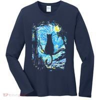 Starry Night Cat Van Gogh Cat Women's Long Sleeve Shirt thumb 0