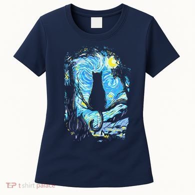 Starry Night Cat Van Gogh Cat Women's T-Shirt