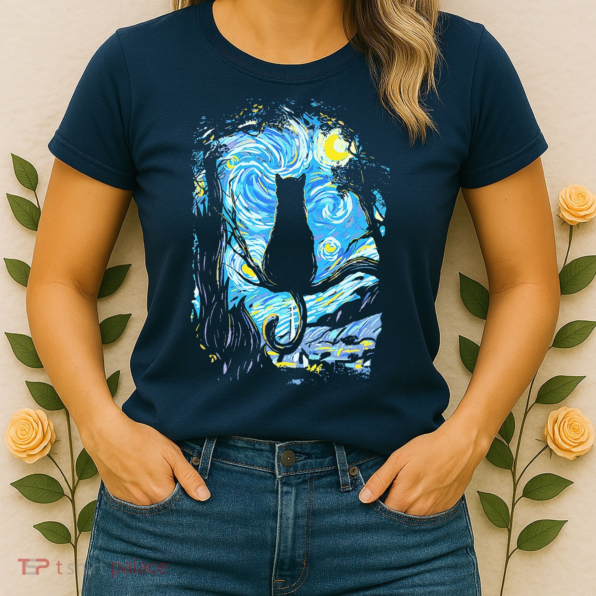 Starry Night Cat Van Gogh Cat Women's T-Shirt