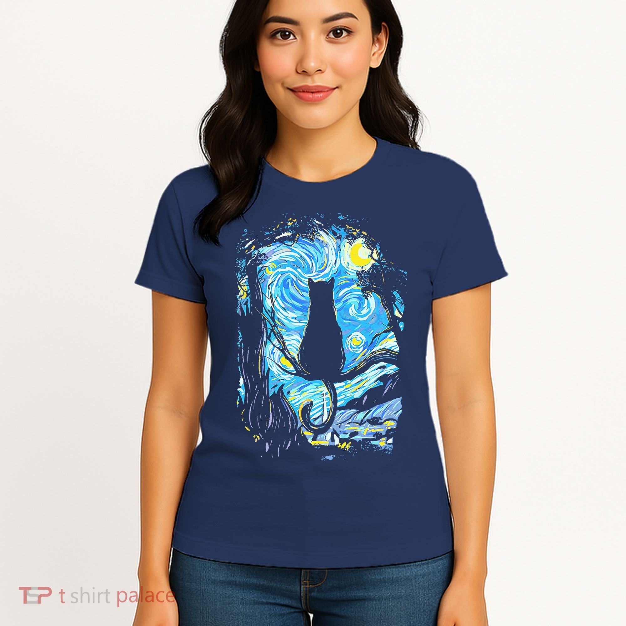 Starry Night Cat Van Gogh Cat Women's T-Shirt