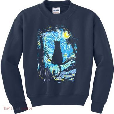 Starry Night Cat Van Gogh Cat Kids Sweatshirt